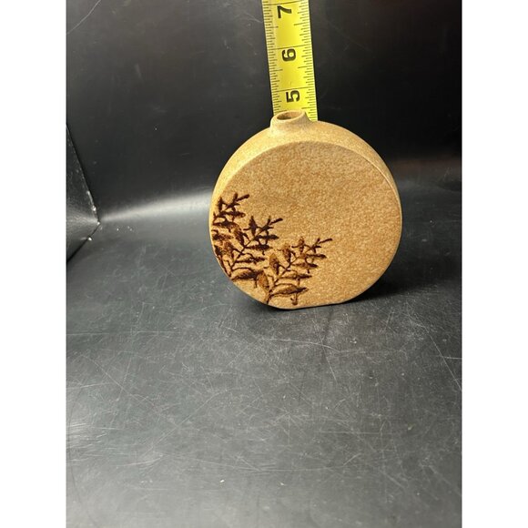 Bud Vase small Round Vintage Pottery Craft Brown Foliage Art Pottery MCM 4.75x5" - Picture 7 of 9